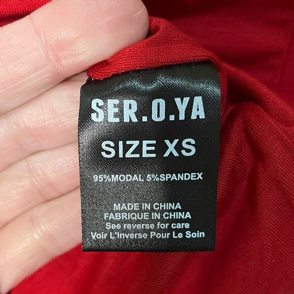 NWT SER•O•YA Red Cropped Ellis Top Long Sleeves Peek a Boo Cutout Detail Size XS - Picture 7 of 11